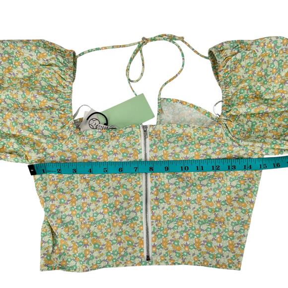 Another Girl Urban outfitters NWT Green Floral Cropped Puff Top & Mini Skirt Set - Picture 15 of 16